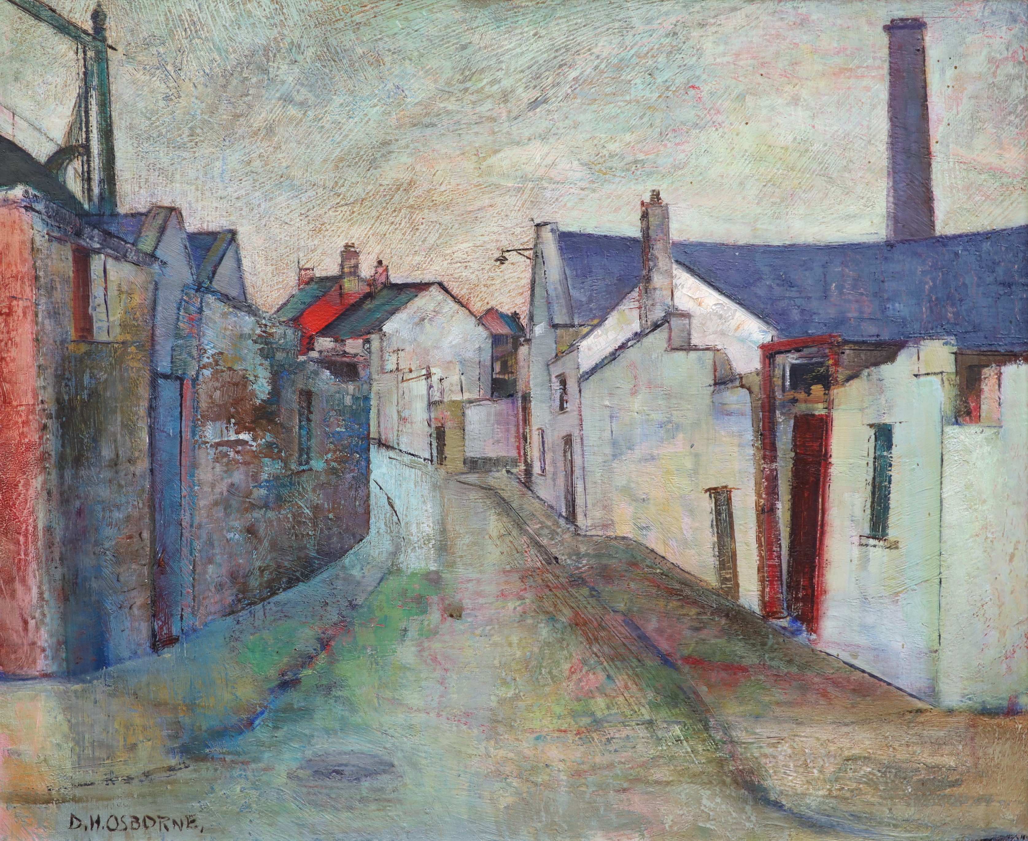 Dennis Henry Osborne HRUA (1919-2016), Street scene, County Downe, oil on board, 45 x 55cm